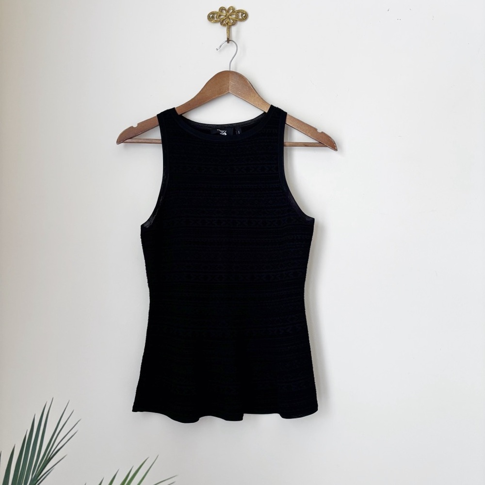 Theory Black Peplum Stretch Knit Sleeveless Top Small